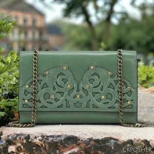 Patricia Nash Giada Chain Bag Filigree Sage Green Leather Shoulder Crossbody